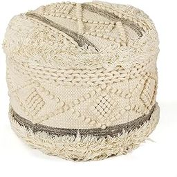 CC Home Furnishings 18" Cream and Brown Geometric Tufted Round Wool Pouf Ottoman-image-88