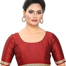 Womens Raw Silk Elbow Length Sleeves Readymade Saree Blouse-image-5