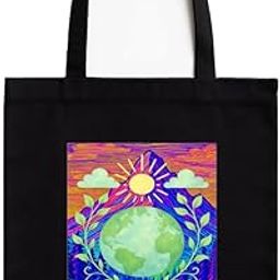 Globle With Radiant Eco-Friendly Cotton Tote Bag with Zip | Say No to Plastic Print | Reusable Black Bag with White Pocket | 16x14 inch | for Office, College, Daily Use-image-79