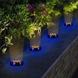 Lexton Solar Outdoor Buried Lights, 8 led Solar Garden Disk Light, Waterproof Road Markers for Walkway, Lawn, Pathway Yard Stairs Fences，Garden Decorations (4 Pack, ABS Plastic, Warm White)-27