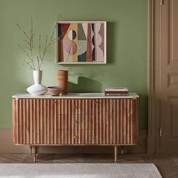 Suryavanshi Acacia Wood Sideboard with Marble Top | Fluted Door Cabinet with Storage Drawers | Modern Wooden Console Table for Living Room & Dining – (Natural Finish)-image-120