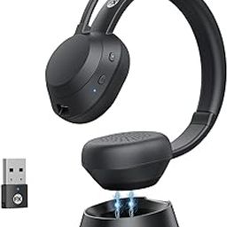 Wireless Headset, Bluetooth Headphones with Mic(AI Noise Cancelling), 65 Hrs Working Time with USB Dongle, Wireless Headset with Mic for Work from Home/Computer/Laptop/PC/Android-14