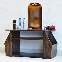 SamDecors Solid Sheesham Wood (Rosewood) Bella Side Table/Dressing Table with Mirror - Dark Walnut-image-8