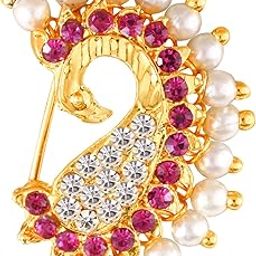 Vighnaharta Gold Plated with Pearl Alloy and CZ stone Non Piercing Maharashtrian Nath Nathiya./ Nose Pin valentine day gift valentineday gift for her gift for him gift for women gift for women [VFJ1201NTH-Press-Pink]-image-95
