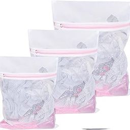 Mesh Laundry Clothes Washing Bag With Zipper For Washing Machine Delicates In-Wash Cleaning (Set Of 3), Pink-image-97