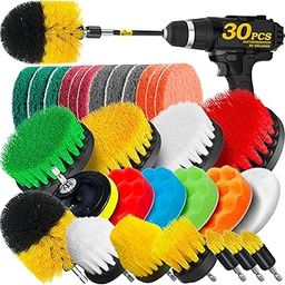 Holikme All Purpose Clean Drill Brush Attachments Set - Scrub Pads & Sponge, Power Scrubber Brush with Extend Long Attachment (Yellow) - 20 Piece-11