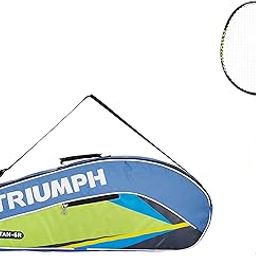 Triumph Virtue Graphite Hotmelt Light Weight Strung Badminton Racket with Titan-6R Double Compartment Badminton Bag Sky/Lime-image-52