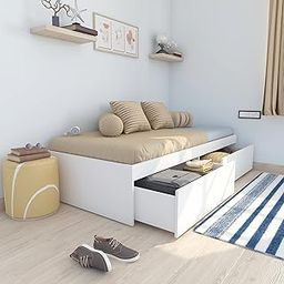 Studio Kook Tribe Engineered Wood Single Bed with Drawers (Finish Color - Moonshine White, Matte Finish)-30