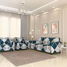 Furshine® Sofa Cover 3 Seater and 2 Seater Fully Covered Universal 5 Seater Sofa Cover Non-Slip Sticky Elastic Stretchable Sofa Set Slipcover Protector for (Blue Rhombus, Five Seater (3+1+1))-image-17