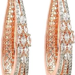 18 K Rose Gold Plated Rose Gold Toned American Diamond Studded Luxury Hoop Earring For Women & Gifts For Girls | Stylish Hoop Earrings for Women in Floral Design | Modern Indian Jewellery-5