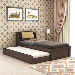 Sheesham Wood Single Size Trundle Bed with 1 Extra Pullout | Wooden Single Cum Double Bed for Bedroom Home Living Room (Walnut Finish)-image-34
