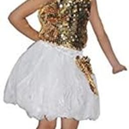 Kaku Fancy Dresses Western Dance Dress Skirt Top Costume Set -Gold-Silver, 3-4 Years, For Girls-image-61