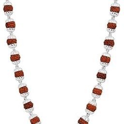 925 Pure Silver Natural Panchmukhi Rudraksha Mala, Chain for Men, Women Religious Gift (8mm Bead, IN)-image-9