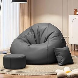 Pi Bean Bags with Beans Filled XXXXXL Bean Bag with Free Cushion and Round Footrest - Official : Relaxation Range (Color : Dark-Grey)-image-41