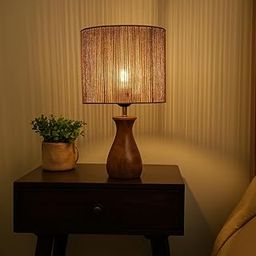 Ikari Homes Boho Raffia Table Lamp I Center Table Lamp for Restaurant I Office Desk Lamp I Night Lamp Bedroom I Home Decor Items I Size 13.5 in x 8 in (Twisted Raffia)-image-1