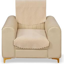 Yellow Weaves Velvet 1 Seater Quilted Sofa Chair Cover, Seat&Back Cover, Color - Beige-12