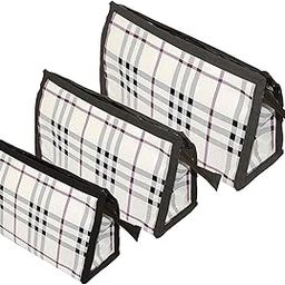 Flywind Cosmetic Kit Synthetic Travel & Cosmetic Pouch Bag Extra Large Makeup Organizer Cosmetic Case Household Grooming Kit Storage Travel Kit Set of 3 (Black & White)-16