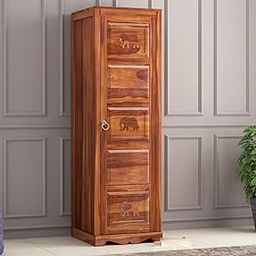 MANNAT ARTS Wooden Wardrobe Organizer for Storage with 1 Drawer 3 Shelves Storage & Hanging Space - Sheesham Wood Cupboard for Bedroom - Wooden Almirah Organizer for Clothes Storage (Asher Honey)-image-47