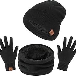 Winter Beanie Hat Scarf Touch Screen Gloves Set Super Soft Thick Fleece Lining Great Warm, Stretchy Knit Beanie Cap Elastic Neck Warmer Snugly Fit for Men Women Ladies Girls Boys Adults Kids-image-5