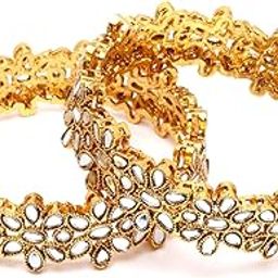 Antique Gold Plated Set of 2 Mirror Studded Bangles for Women-image-17