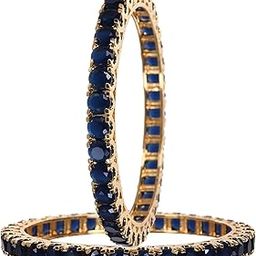 American Diamond Studded Gold Plated Traditional Blue Sapphire Round 6mm CZ/Diamond Bangles for Women/Girls RV1942-image-51