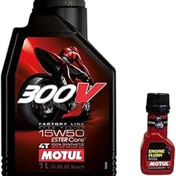 MOTUL 300V 4T 15W-50 Engine oil(1litre) and Engine flush(50ml) Combo-10
