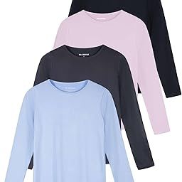 4 Pack: Women's Dry-Fit Tech Stretch Long-Sleeve Athletic Workout T-Shirt (Available in Plus Size), Set 3, X-Large-image-9