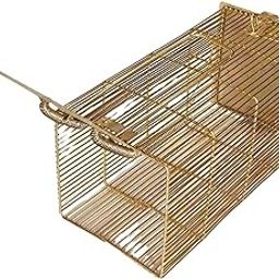 Professional Metal Rat Trap Cage, Gold-Plated Wire Mesh, Spring-Loaded Door, Large Size-picture-0