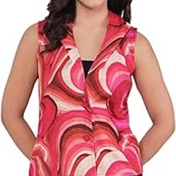 Printed Pink Women's Coat - Polyester, Sleeveless Coat (10450)-picture-1