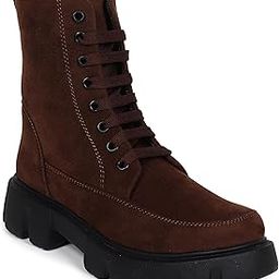 Women’s Brown Chunky Combat Boots | Suede Leather Lace-Up Ankle Boots | Platform Lug Sole Boots for Winter, Streetwear, and Casual Fashion-image-79