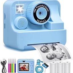 Jusvenmt Kids Camera Instant Print Portable Dual-Lens Selfie Camera with Print Paper & 32G Card, Photo 1080P HD, Blue-image-24