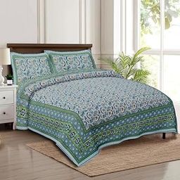 Cotton Bedsheet for Double Bed King Size, Double Bedsheet with 2 Pillow Covers | Premium Jaipuri Printed Flat Bed Sheet (90” x 108”)_39-image-22