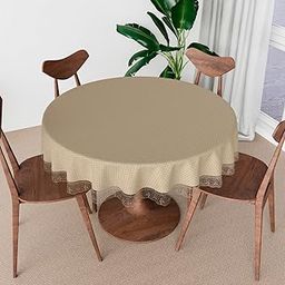 Kuber Industries Round Table Cover | PVC 4 Seater Round Table Cloth for Round Tables | Barik Check Kitchen Dining Tablecloth | Tabletop Cover | 60 Inch | Golden-6