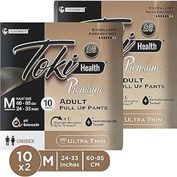 TokiHealth Ultra Thin Premium Pull Up Adult Diapers Pants Style Size M Waist 24 to 33 Inches (60-85 CM) | Soft 360 Waistband, 3D Leak Guard & Upto 12 Hours Overnight Absorption - Unisex -M 20 Count-20