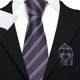 Men's Micro Polyester Striped Necktie Tie Set with Pocket Square and Brooch Pin (Blue, Free Size)-image-10