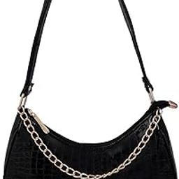 Crocodile Pattern Shoulder Handbag with Gold Chain Detail [Black] Women Hand/Sling bag | Fashionable Cute Hobo Tote handbag | Mini clutch with zipper-image-97