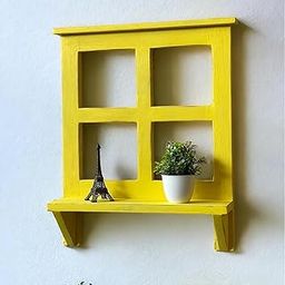 Living Furn INDIA Window Design Wall Shelf, Decorative Display Unit with Bottom Shelf, 38W x 46H x 8D cm, Available in (Yellow)-image-32
