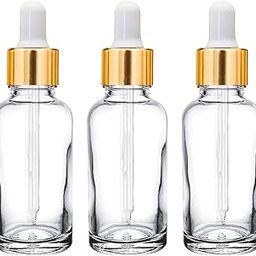 30 ML Clear/Transparent Round Empty Glass Bottle + Glass Dropper + Gold Ring + Silcon White Teat, Refillable, Leak Proof For Essential Oils, Perfumes (Pack of 12)-4