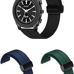 Quartz Watch with Black Crystal Bezel, Silicone Band, 3 Interchangeable Straps - Black, Navy, Green Eve S 96-image-34