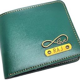 Men's Leather Wallet with Personalised Name with Logo - Green Color-17