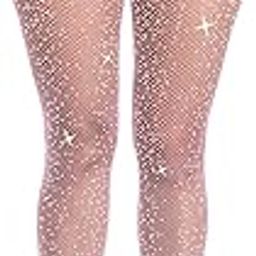 Women Fishnet Tights with Rhinestones High Waisted Tights (Pink,A06-Pink Fishnet Rhinestones,One Size)-image-38