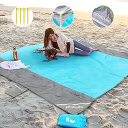 COVACURE Beach Blanket Beach Mat with 3 Zipper Pockets, Extra Large 210 x 200cm Water Resistant Sand Proof Picnic Blanket for Beach, Camping, Hiking, Picnic (Blue)-image-61