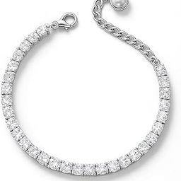 Rhodium Plated American Diamond Bracelet for Women, Anti-Tarnish Adjustable Round Tennis Bracelet, Handcrafted Stylish Jewellery for Anniversary, Birthday, Valentine's, Gifting-image-94