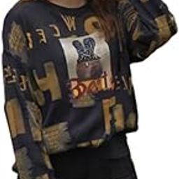 Casual Oversized Sweatshirt in a Pastel Purple Shade with a Trendy Graphic Print | Black Color | Free Size-image-83