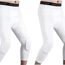 Basketball Pants with Knee Pads, Knee Pads Compression Pants,Men's Basketball Pants with Knee Pads 3/4 Capri Padded Compression Tights Leggings Sports Protector Gear-image-56
