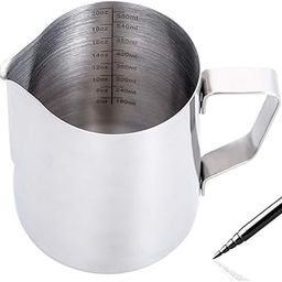 Homepixi Milk Frothing Pitcher (600ML) with Coffee Art Needle, 304 Stainless Steel Espresso Coffee Pitcher for Latte Art, Jug for Milk Frothing, Barista Tools for Cappuccino & Coffee-image-97