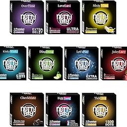 NOTTY BOY Condom Combo Pack Last Longer, Ultra Ribbed, Banana, Super Slim, Apple, Lubricated, Strawberry, Chocolate, 4in1, 1500 Dotted - 30 Units (Pack of 10)-18
