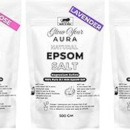 GLOW YOUR AURA Natural Rose, Lavender & Unscented Epsom Salt Combo | Bath Salt for Relaxing Bath & Foot Soak, Exfoliator & Skin Detox | No Added Colour (Each_500g) Combo of 3-image-8