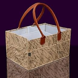 GREEN DECOR - 400 GSM Felt Designer Diaper Bag With Handles for Smart Mothers, Baby Diaper & Wipes Caddy Organizers,Nursery Storage Foldable & Portable (Marble Print, Sepia Color, 15X10X8 Inches)-image-47