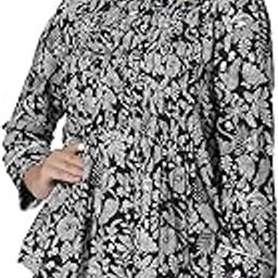 Black Floral Printed Top with Front Pleats-6